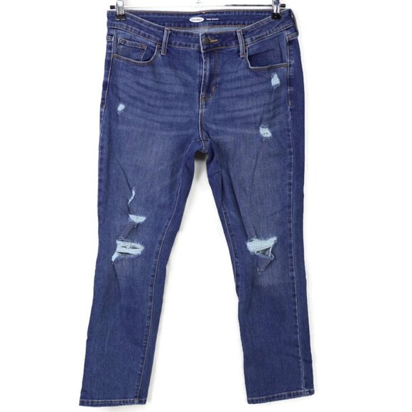 Old Navy Power Straight Jeans 12‎ Short Stretch Distressed Destroyed - Picture 1 of 5